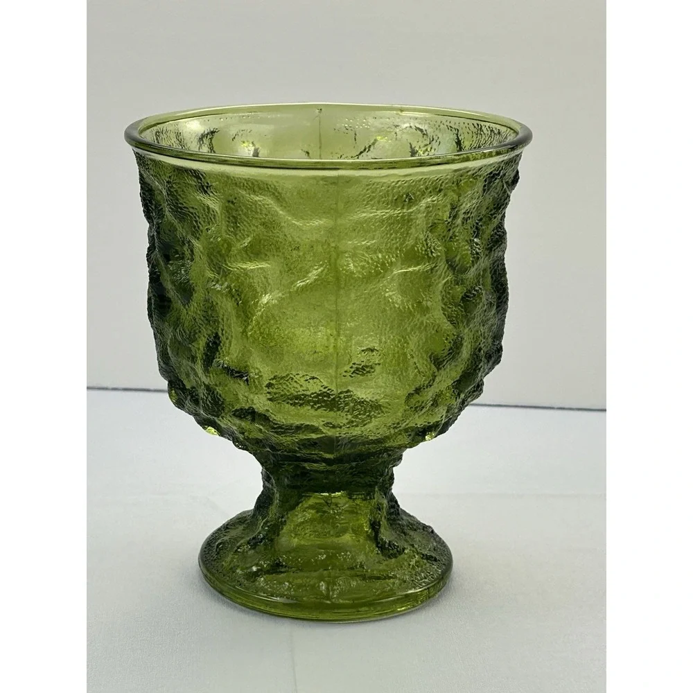 Vintage EO Brody M3000 Olive Green Textured Pedestal Glass Vase Planter 7